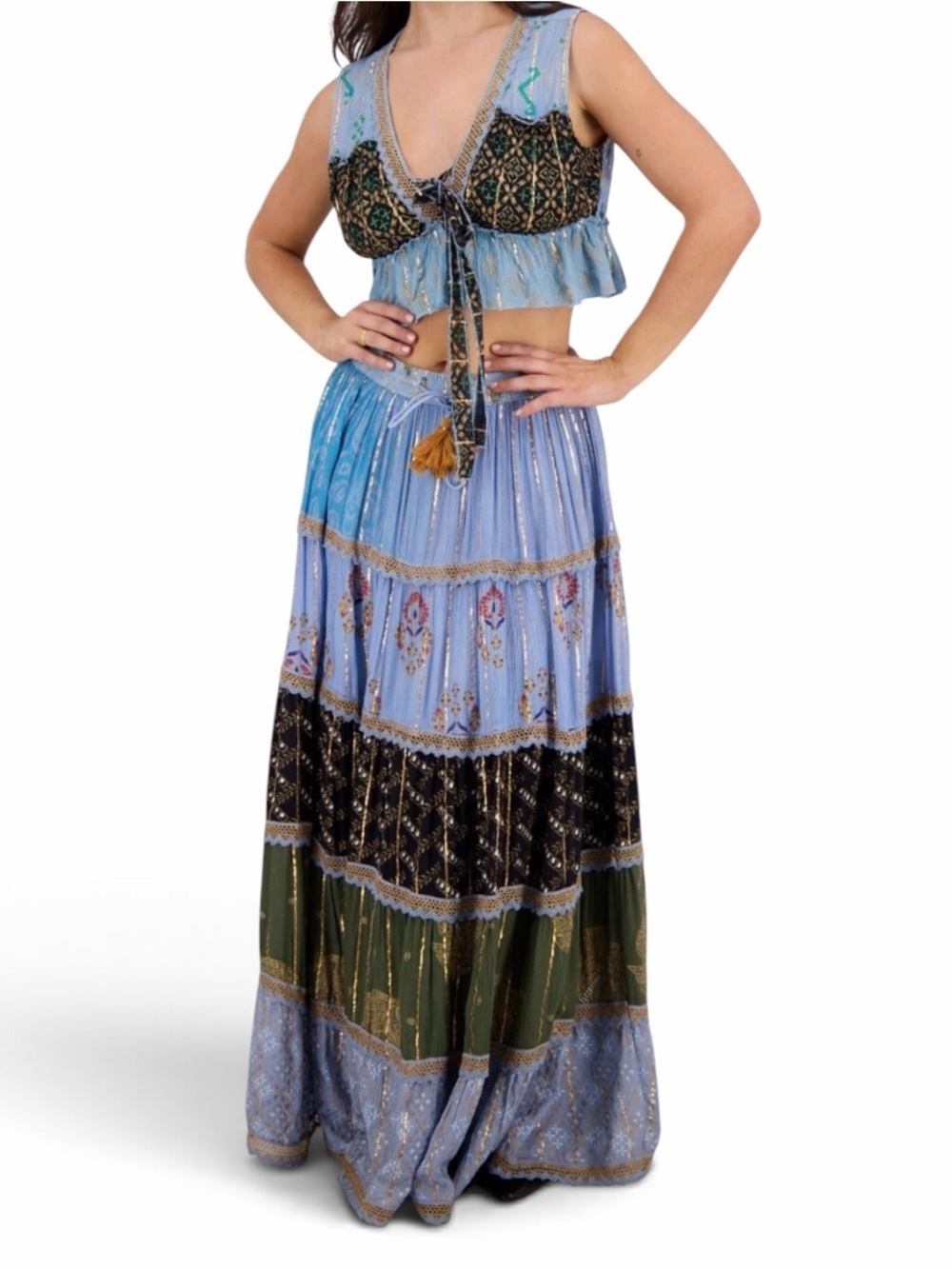 Ananta 2pc Blue Multi Print Maxi Skirt Set(One Size)